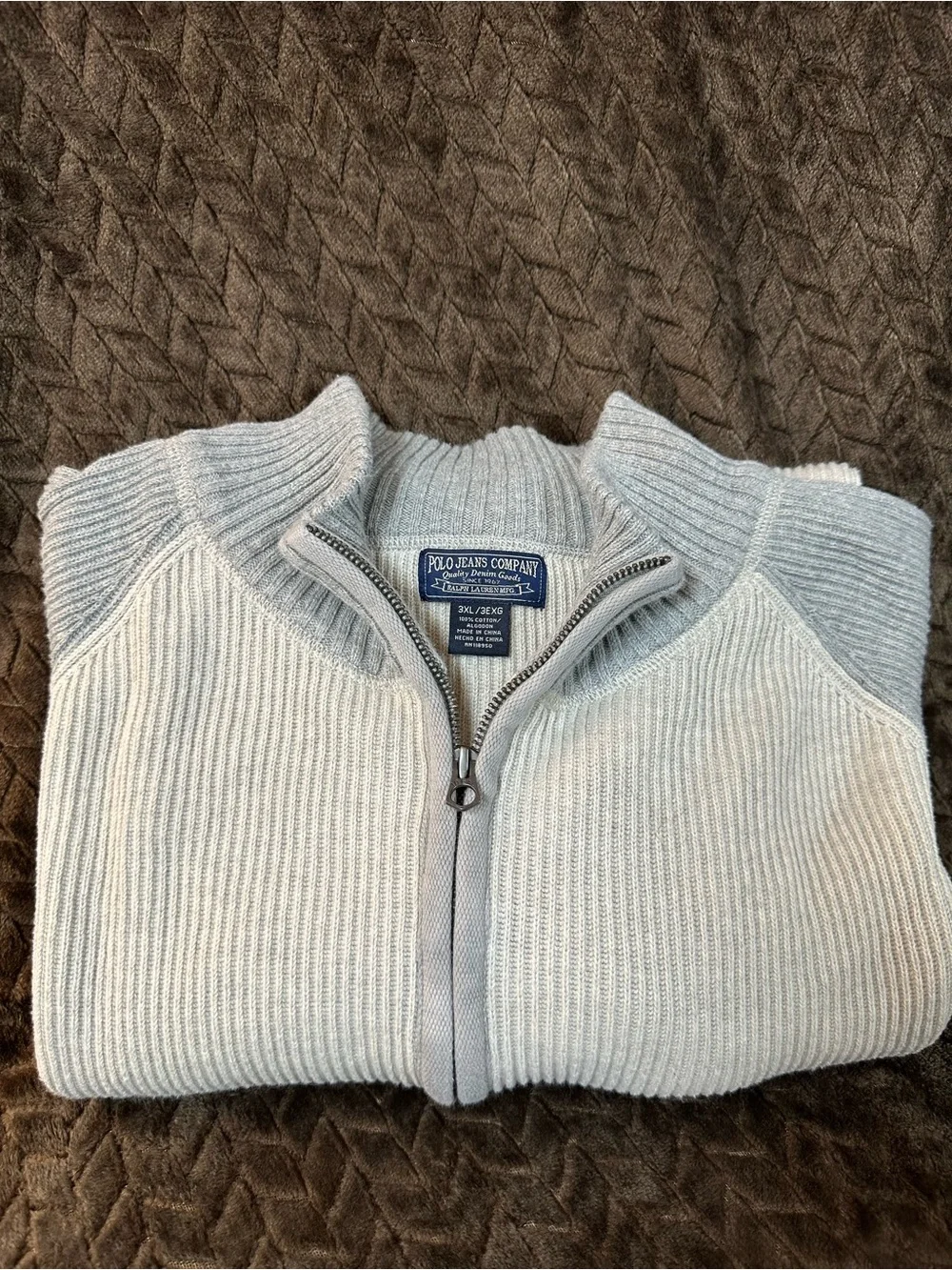 Polo by Ralph Lauren Men's Light Gray Ribbed Half-Zip Sweater